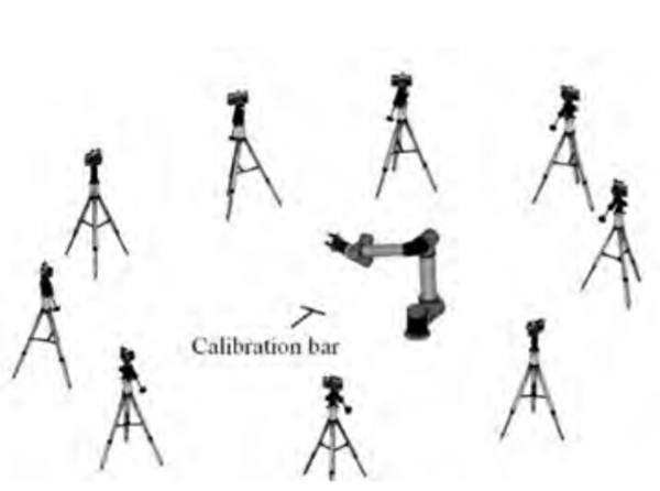 A system of motion capture cameras are arranged around the robot.