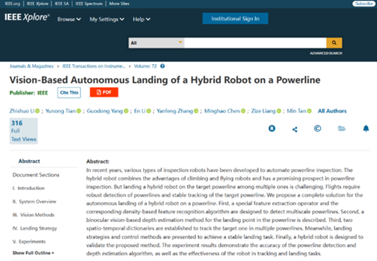 “Vision-Based Autonomous Landing of a Hybrid Robot on a Powerline” “Vision-Based Autonomous Landing of a Hybrid Robot on a Powerline”